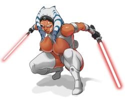 ahsoka_tano big_breasts breasts iron-dullahan large_breasts lightsaber looking_at_viewer no_watermark red_lightsaber serious sith star_wars topless topless_female