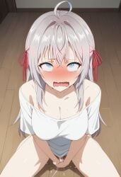 1girls ai_generated alisa_mikhailovna_kujou blush clothed fingering masturbation needy orgasm oversized_clothes solo tokidoki_bosotto_russian_de_dereru_tonari_no_alya-san