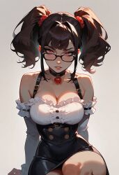 ai_generated black_hair choker cleavage female glasses twintails