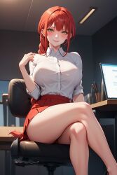 1girls ai_generated big_breasts chainsaw_man cleavage hair long_hair makima_(chainsaw_man) office_lady red_hair solo