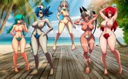 aged_up annie_(skullgirls) big_breasts bloody_marie excessive_pubic_hair nadia_fortune nipples parasoul pubic_hair skullgirls thick_thighs valentine_(skullgirls) vicdezart