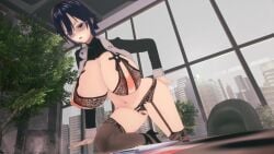 akinama_family_(noir-black-shooter) big_breasts dark_blue_hair huge_breasts koikatsu lingerie milf naoki_akinama_(noir-black-shooter) noir-black-shooter oc office_lady open_clothes original original_character purple_eyes sexy_lingerie short_hair teacher teacher_outfit