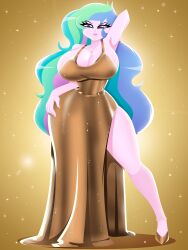 1girls arm_behind_head armpits big_breasts breasts cleavage curvy equestria_girls female female_only friendship_is_magic gold_dress hasbro hi_res highres hourglass_figure huge_breasts large_breasts legs mature_female my_little_pony princess_celestia_(mlp) principal_celestia side_slit solo solo_female thick_thighs wide_hips xan-gelx(xan)