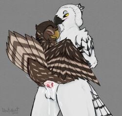 anthro anthro_on_feral anthro_penetrating anthro_penetrating_feral avian bird blush bodily_fluids cum cum_inside feathers feral feral_penetrated genital_fluids hooter_(hooter) horned_owl male male/male male_penetrated male_penetrating male_penetrating_male moan night_(nighteule) owl penetration sex snowy_owl spotted_owl strix_(genus) tail tail_feathers true_owl urefunest zoophilia