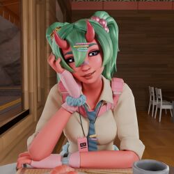 3d fortnite green_eyes gyaru nemia_(fortnite) red_body