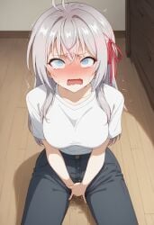 1girls ai_generated alisa_mikhailovna_kujou blush clothed fingering fingering_self fingering_under_clothes needy orgasm solo tokidoki_bosotto_russian_de_dereru_tonari_no_alya-san