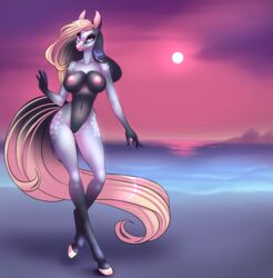 2014 anthro beach breasts equine female furry hair hooves horse long_hair mammal nipples nude pussy sea seaside sif_(artist) solo water