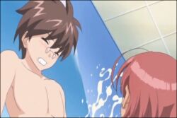 animated bathroom breast_grab breast_press breasts brown_hair censored closed_eyes cum female glass hatakeyama_merussia huge_breasts kindaichi_shoutarou long_hair madonna:_kanjuku_body_collection male nude paizuri penis red_hair sex short_hair straight