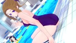 3d ass blue_eyes brown_hair kaguya-sama_wa_kokurasetai_~tensai-tachi_no_renai_zunousen~ large_breasts ootomo_kyoko osaragi_kobachi swimsuit