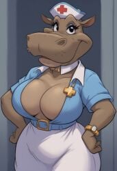 anthro_female big_breasts hippopotamus juniper_jungle nurse_potimus nurse_uniform