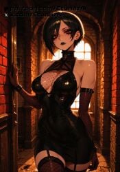 ada_wong ai_generated black_hair etunazai female goth_makeup latex_dress red_eyes short_hair stockings