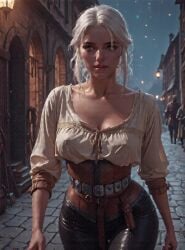 ai_generated breasts cd_projekt_red ciri clothing cpte curvy_female female green_eyes light-skinned_female looking_at_viewer mascara night nipples_visible_through_clothing no_sound public seductive_look solo solo_female tagme the_witcher_(series) the_witcher_3:_wild_hunt video walking white_hair wide_hips