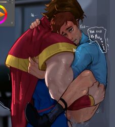 anal anal_penetration anal_sex bara big_arms blush clothed_sex cum_inside dispatch_(game) garbeorn gay gay_male hug huge_man male male_only phenomaman robert_robertson size_difference standing_sex