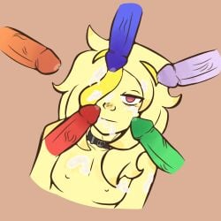 blue_skin cum cum_on_face dick futanari green_skin h4nnah_ jay_(mundo_torajo) linn morajo mundo_torajo orange_skin pessy red_skin torajo white_skin yellow_body yellow_hair zulmi