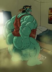 big_balls fart fart_cloud fart_everywhere fart_fetish farting farting_at_viewer farts gassygohma gay kou_(goh'ma) looking_at_viewer looking_back looking_back_at_viewer orc precum_on_ground solo sweat sweatdrop sweating sweaty