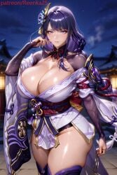 ai_generated ass big_ass big_breasts breasts female genshin_impact hair huge_ass huge_breasts long purple_eyes purple_hair raiden_shogun reenka25 stockings thick_thighs thighhighs thighs