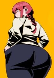 artiah669 ass back_view bbw big_ass business_suit business_woman chainsaw_man chubby chubby_female fleshpie669 fully_clothed fully_clothed_female huge_ass looking_at_viewer looking_back makima_(chainsaw_man) overweight overweight_female red_hair