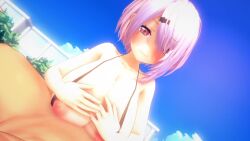 1boy 1boy1girl 1girls 3d akira_brave777 animated areolae bikini bikini_bottom bikini_top blush boobjob bouncing_breasts breast_focus breasts female female_focus hairclip huge_breasts large_breasts light-skinned_female light_skin male multicolored_hair nijisanji nipples outdoors paizuri penis penis_between_breasts pink_eyes pink_hair shiina_yuika short_hair solo_focus sound tagme video virtual_youtuber vtuber white_hair