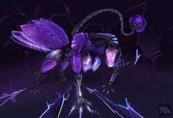 alien alien_anthro alien_girl anthro arthropod big_breasts black_body breasts energy_slizer_(lego) female gk733 gkl733 gkl733_(artist) hi_res holding_object insect_wings insects lego machine multicolored_body nipples pink_body purple_body robot robot_anthro robot_girl slizers solo solo_female tail thick_thighs throwbots_(lego) wings