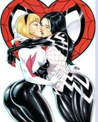 2girls american_female avengers big_ass big_breasts big_butt bra cindy_moon couple_(romantic) fluid_on_breasts fluids hairy_pussy heroine horny_male korean_female light-skinned_female marvel marvel_comics milking milking_breasts nerd panties romantic_couple romantic_sex silk_(marvel) slut_collar smile spider-gwen spider-man_(series) sweat vagina younger_female yuri