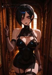 ada_wong ai_generated black_hair etunazai female goth_makeup red_eyes short_hair
