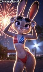 1furry 1girls 4th_of_july accurate_art_style ai_generated anthro bikini bikini_bottom bikini_top blush breasts breath buckteeth bunny bunny_ears bunny_girl bunny_nose bunny_tail disney efemale female fireworks fluffy fluffy_tail fur furry_breasts furry_female furry_only grey_fur happy hard_nipples hi_res judy_hopps keoenl lagomorph leporid long_ears looking_pleasured mammal medium_breasts night nipples patreon paws print_bikini public public_indecency purple_eyes rabbit seductive sexy shortstack small_breasts smile smug smug_face solo sunglasses sunglasses_on_head thick_thighs two_tone_fur united_states_of_america waist wide_hips zootopia zootopia_2