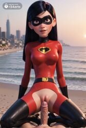 1boy 1girls ai_generated beach belt black_footwear black_gloves black_hair bodysuit boots breasts clothed_female_nude_male covered_nipples cowgirl_position crotch_cutout cum disney domino_mask female gloves hi_res high_heel_boots high_heels latex lips long_hair looking_at_viewer male mask ocean outdoors parted_lips penis pixar pov purple_eyes pussy r34arts sand small_breasts solo_focus spread_legs straight superhero superheroine the_incredibles the_incredibles_2 thigh_boots thighhighs torn_clothes uncensored violet_parr younger_female