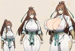 age_progression ai_assisted ai_generated anime anime_style ass_expansion before_and_after bottom_heavy breast_expansion breasts brown_hair brown_hair busty_female cleavage cleavage_cutout clothing curvy curvy_body curvy_female curvy_figure detailed expansion female front_view green_eyes growth growth_sequence happy height_growth height_increase hero heroine high_ponytail high_resolution huge_breasts korean korean_female lactating lactation large_breasts long_hair manhwa nipple_slip nipples open_mouth parted_lips sequence solo solo_focus teeth thick thick_thighs thighhighs thighs thunder_thighs thunderthighs transformation voluptuous voluptuous_female webtoon wide_hips