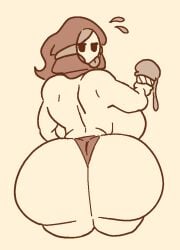 big_ass bikini_bottom green_hair hyper_ass ice_cream nsfwoaf shy_gal shy_gal_red thong tongue_out