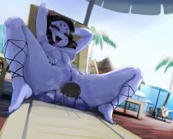 4_arms 5_eyes anal animal_humanoid anthro anus arachnid arachnid_humanoid areola arthropod arthropod_humanoid barefoot black_nails blush breasts closed_smile cock_in_ass detailed_background feet female fingers hair hi_res humanoid mdthetest mouth_closed muffet multi_arm multi_eye multi_limb navel nipples purple_body smile solo_focus spider_humanoid tongue undertale undertale_(series) vulva