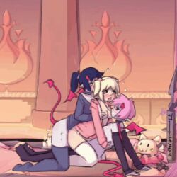 animated black_hair blonde_hair cum demon demon_horns demon_tail demon_wings elf femboy futanari game_cg hoodie_(artist) intersex male max_(hoodie) pink_hair thighhighs threesome vick_(hoodie)