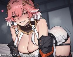 1female 1girls 2d 2d_(artwork) ai_generated amber_eyes brown_eyes changli_(wuthering_waves) colored_hair hair_accessory patreon patreon_username pink_hair ryogangg wuthering_waves
