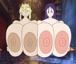 2girls areolae artoria_pendragon_(lancer) edit fate/grand_order fate_(series) huge_breasts minamoto_no_raikou_(fate/grand_order) nipples tagme