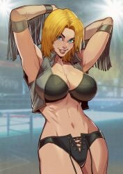 armpits athletic_female bikini blonde_hair blue_eyes breasts cleavage danusko dead_or_alive female fit_female huge_breasts looking_at_viewer medium_hair open_vest tina_armstrong vest