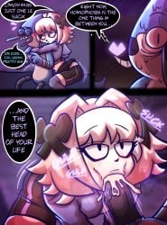 1femboy 2boys astolfo_(fate) avian avian_humanoid benson_dancing blowjob blowjob_face blue_feathers cartoon_network crossover cum cum_in_mouth cum_inside dialogue fellatio femboy femboy_focus femboy_on_male gay instant_loss instant_loss_2koma male male/male male_only mordecai_(regular_show) pink_hair regular_show teasing