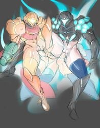 2boys 2girls arm_cannon armor armored_samus dark_persona dark_samus female helmet helmet_with_visor highres human keppok metroid multiple_boys multiple_girls neon_trim nintendo penis power_armor power_suit samus_aran sex vaginal_penetration varia_suit varia_suit_helmet weapon