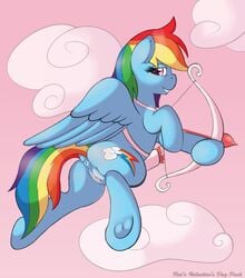 anus arrow blue_fur bow_(weapon) clitoris cloud cupid cutie_mark day equine feathers female feral flying friendship_is_magic fur half-closed_eyes high_resolution highres hooves horse looking_at_viewer mammal multicolored_hair my_little_pony outdoors pegasus pony purple_eyes pussy quiver rainbow_dash_(mlp) rainbow_hair raised_tail ranged_weapon ratofdrawn shaded simple_background sky smile solo teeth weapon wings