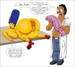 anal anus big_breasts big_dildo bynshy chubby_female dildo fat_ass julius_hibbert marge_simpson on_table prolapse prolapsed_anus the_simpsons
