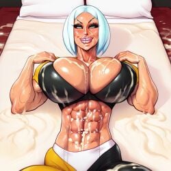 abs abs_focus ai_generated athletic athletic_female big_ass big_breasts big_butt big_titties bimbo bimbo_body bimbo_lips bra bubble_ass bubble_butt cum_bath cum_everywhere dark-skinned_female elana_eyrt elf_ears female fseekerw solo_female