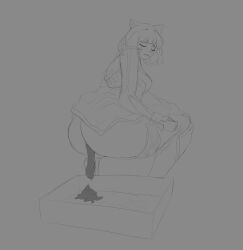 1girls ass ass_bigger_than_head big_ass blake_belladonna blush breasts cat_ears cat_girl catgirl fat_ass female huge_ass litter_box melonarts2_(artist) monochrome multiple_girls rwby scat small_breasts squatting