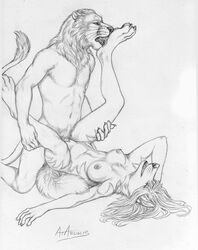 anthro breasts canine feline female foot_fetish foot_lick fur furry interspecies lion male mammal monochrome nude penetration penis pussy rukis sex straight tala_(suntattoowolf) vaginal_penetration wings