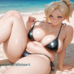 1girls ai_generated beach big_breasts breasts breasts_bigger_than_head chubby chubby_female cute cute_face female female_focus highres horny horny_female large_breasts larger_female mature_female mercy mixteart overwatch overwatch_2 patreon pleasure_face pulling_clothing pulling_own_clothes smile smiley_face thick thick_female thick_thighs thighs watermark wet wet_body wet_skin