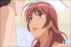 animated areolae bathroom breast_grab breast_press breasts censored erect_nipples female hatakeyama_merussia huge_breasts kindaichi_shoutarou long_hair madonna:_kanjuku_body_collection male nipples nude paizuri penis purple_eyes red_hair sex straight