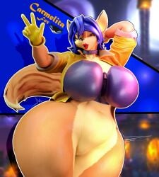 1girls 3d anthro carmelita_fox huge_thighs mechanicalstage sly_cooper_(series) thick_thighs