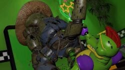 2boys 3d accurate_art_style accurate_body_type alligator alligator_tail anus big_bottom_small_top big_sub_small_dom blue_overalls canon_appearance five_nights_at_freddy's five_nights_at_freddy's:_secret_of_the_mimic five_nights_at_freddy's:_security_breach gooberrealm half-closed_eyes looking_at_another male male/male male_only mohawk montgomery_gator_(fnaf) mouth_open no_ass overalls penis penis_visible_through_body pleasure_face purple_eyelids purple_shoulderpads red_eyes red_hair reverse_cowgirl_position riding riding_penis robot_on_robot robotic_movement rough_sex sfm source_filmmaker springlock_monty_(fnaf) star_glasses straw_hat thrusting thrusting_into_ass visible_anus