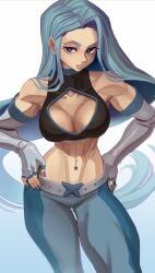 big_ass big_breasts big_breasts big_butt big_thighs big_titties blue_hair commission curvaceous curvaceous_female curvaceous_figure curvy curvy_figure curvy_hips exnezo female female_focus female_only long_hair looking_at_viewer original original_character