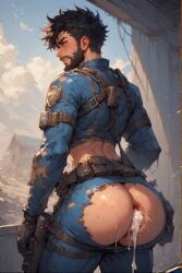 ai_generated beard big_ass creampied_anus dripping_ass fallout_4 gay gay_male huge_anus male_pinup sole_survivor_(male) vault_suit worn_clothing