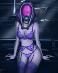 1girls 2d alien alien_girl big_ass big_breasts bikini digital_art digital_media_(artwork) digital_painting_(artwork) female female_focus female_only huge_ass huge_breasts lace lace_bikini looking_at_another looking_at_viewer mask masked masked_female mass_effect mass_effect_2 mass_effect_3 purple_bikini purple_body purple_skin quarian sexy sexy_body sexy_clothing sexy_pose sitting sitting_on_desk spaceship_interior standing standing_position tali'zorah_nar_rayya
