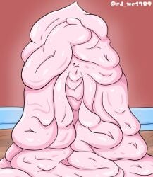 blush chocolate closed_eyes covered_in_chocolate covered_in_cream messy nipples nude oc open_mouth rd_mc1789 smile strawberry_cream