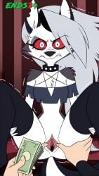 1boy 1girls 2025 ai_generated angry anthro bottomless bottomless_female breasts ears ends34 female female_focus fingerless_gloves furry grey_body grey_fur grey_hair hellhound helluva_boss human human_on_anthro long_hair looking_at_partner looking_at_viewer loona_(helluva_boss) male male_pov nipple open_mouth pussy red_sclera silver_hair spiked_collar spread_legs spread_pussy stockings thighhighs two_tone_body two_tone_fur two_tone_tail white_body white_eyes white_fur wolf wolf_girl worried